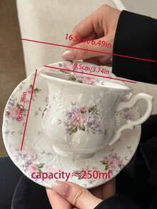 1pc Pink Rose Ceramic Coffee Cup & Saucer Set, French Romantic Floral Relief Teacup & Plate Set, Floral Western Dessert Plate, Home Decor Serving Dish, Suitable For Restaurant, Garden Afternoon Tea, Cafe, Candlelight Dinner, Housewarming, Holiday Gift, Couple Date Tableware - Multicolor - View 15
