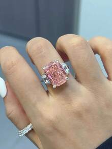 1 Pc Luxury High Sparkle Square Zirconia Ring In S925 Sterling Silver For Women Prom Mother's Day Gift Engagement Ring Bridal Fine Jewellery Gift - Silver - View 4