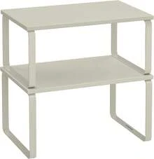 SONGMICS Estante para Especias, Juego de 2, Organizador de Armario, Estante de Almacenamiento de Cocina Extensible, Especiero de Metal y Madera de Ingeniería, Beige Capuchino, Vuelta al Cole - Caqui - Ver 5