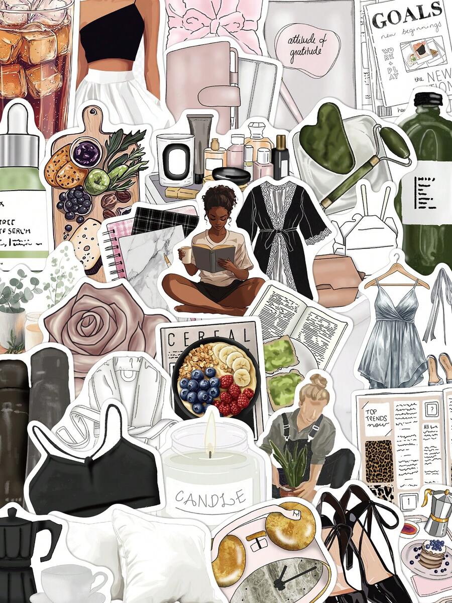 50 miếng dán Clean Girl dùng để dán túi đựng máy tính xách tay, ván trượt, đàn ghi-ta, sổ lưu niệm, đồ trang trí lớp học hoặc làm quà tặng cho bạn bè tốt. - Nhiều màu - Xem 1