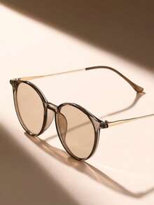 一副塑料金属圆形全框女士时尚眼镜，适合驾驶、露营、锐舞派对、街头摄影、热带海滩度假、家庭出游、户外活动、约会、时尚配饰 - 透茶框香檳片 - 查看 4