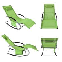 SoBuy Set Of 2 Sun Lounger Garden Chair Recliner With Cushioned Pillow & Side Pocket Garden Rocking Chair With Steel Frame 150kg Capacity Outdoor Garden Furniture For Patio Poolside OGS28x2 - Green - View 10