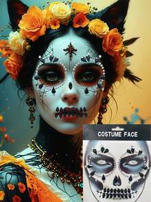 (One) Black And White Facial Diamond Sticker, Suitable For Carnival Parties, Masquerade Parties, Music Festivals, Halloween And Other Festivals. The Sparkling Gemstone Eye Face Rhinestone Sticker Is Decorated With Circular And Droplet Shaped Arrangements, Waterproof And Durable Simulation Personalized Self-Adhesive Diamond Sticker - Black and White - View 1