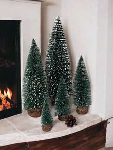 Snow Green Mini Artificial Christmas Tree, Christmas Tree Pack Small Trees With Wooden Base, Desktop Decor For Christmas, Winter Home, Winter Christmas Decorations Furniture Room Decor