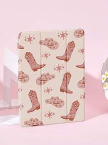 Brown Western Cowboy Pattern Tablet Case, Hat And Boot Pattern, Compatible With IPad 9.7/10.2/10.5/10.9/12.9/Pro 11, 10th Generation, Compatible With Samsung Galaxy Tab S6 Lite 10.4-Inch, Compatible With Kindle Paperwhite 12th Gen 2024, Kindle (11th Generation) 2022 Version, Soft Fall Protection, Smart Stand/Auto Wake/Sleep