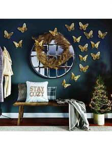 24件金色蝴蝶装饰套装，2种款式，3种尺寸，3D蝴蝶贴纸，纸杯蛋糕装饰，金色纸质蝴蝶贴纸，适用于生日、婴儿派对、儿童房、女孩房装饰、贴纸、墙贴、乙烯基贴纸、家居装饰、春季装饰、Rama装饰礼品、毕业典礼、万圣节、圣诞节节日礼物、生日餐桌中心装饰、卧室墙面装饰 - 金色 - 查看 6