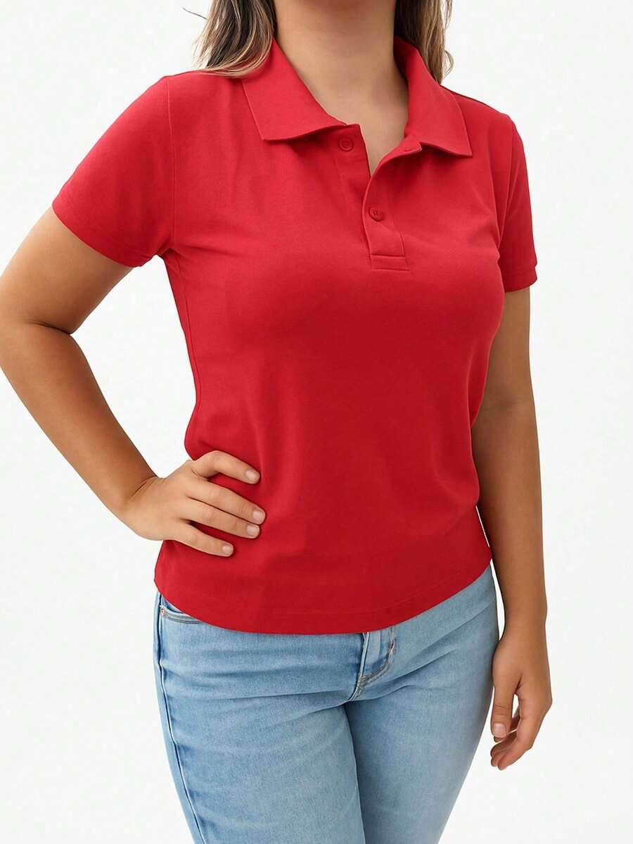 Baby Look Women's Polo Neck Piquet Premium - 紅色 - 查看 1