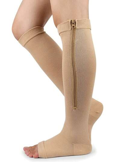 1 par dragkedja med öppen tå, kompressionsstrumpor för män, cirkulation och kvinnor, graviditet, bättre blodflöde, bäst för vuxna sjuksköterskor, sjukvård, atletisk löpning, sjuksköterskor, vandring, cykling, för gymmet, knästrumpor med dragkedja i sidan, komfort och andningsförmåga, lämpliga för sport, höststrumpor