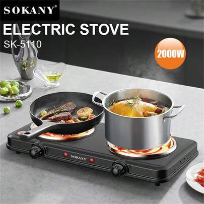  SOKANY Induction Cooktop, Portable Electric Stove, Dual Burner Design, 2000W High Power, 5 Temperature Settings, Stainless Steel Panel, Heating Indicator Light, Built-In Temperature Control, Overheat Protection. Suitable For All Cookware, Great For RV/Home/Camping/Apartment/Laboratory Use.