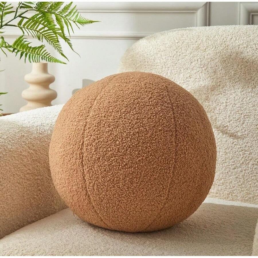 White 11.8 Inches Round Throw Pillow, Modern Ball Shaped, Decorative Pillow Couch, Sofa, Bedroom - Yellow Ball - 查看 1