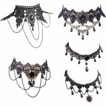 Halloween Elegant Sexy Women Lady Retro Gothic Punk Style Necklace Black Lace Neck Chain Collar Statement Choker Victorian Steampunk Jewelry Party Wedding Princess,5 Pieces/Set - 1 - 查看 7