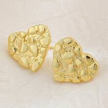 14k Gold Plated Rough Textured Cookie Heart Shape Nugget Stud Earrings Men/Women Unisex - M(10mm) - Xem 8