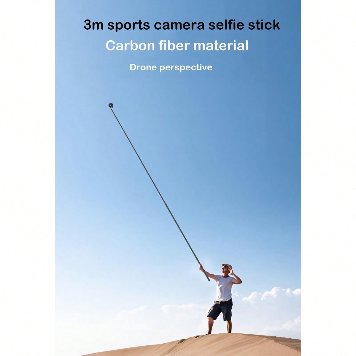 3-Meter Carbon Fiber Telescopic Extension Rod, Suitable For 360 Insta X5/X4, Gopro11/10/9, Action4/5. It Comes With A Comfortable Grip