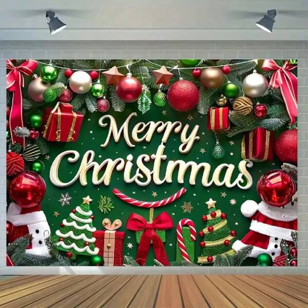 1pc Holiday Christmas Vinyl Party Background - Winter Tree And Gift Box Design, Suitable For Holiday Parties, New Year's Eve, Birthday And Photo Booth Decor