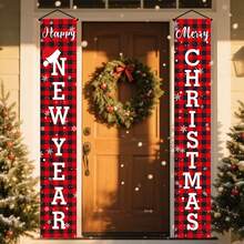 1 conjunto de faixas de Feliz Ano Novo e Feliz Natal, faixas xadrez de Natal com estampa de búfalo, decorações de Natal, decoração para varanda de Natal e Ano Novo, decoração elegante para áreas externas e internas, ideal para varanda, quintal, garagem e casa - Estilo B - Ver 3