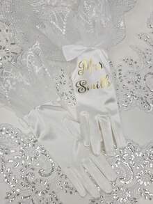 1 pieza Guantes personalizados bordados Guantes de novia personalizados con puños de encaje - Personalizado con nombre "Sra." y fecha de boda Guantes de satén - Regalo elegante para la novia, accesorio de boda - Multicolor - Ver 8