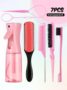 Set di 3/4/5/6/7/11 pettini per capelli per donne e uomini, set di pettini per arricciare, pettinare i bordi e la parte posteriore, pettine a nove file, flacone spray per spazzola districante, spazzola massaggiante per il cuoio capelluto, pettine a denti larghi di alta qualità, fermaglio per capelli a forma di fiore, set di spazzole per acconciature