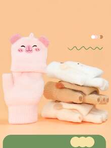 1双儿童5-12岁冬季保暖卡通绵羊五指手套带翻盖，透气半指设计，适合男孩和女孩 - 5-12歲 - 查看 5