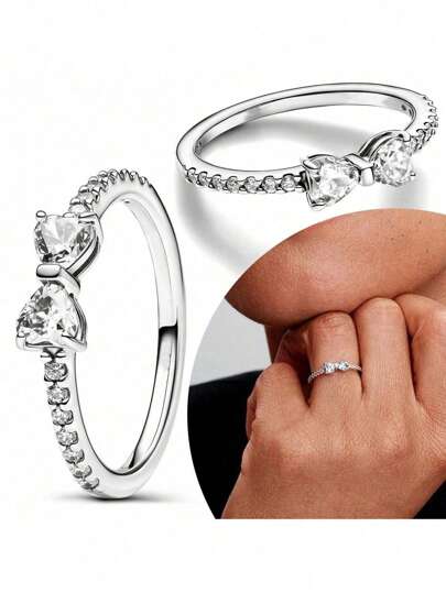 1 buc inel cu fundă albă la modă din argint 925 pentru femei, accesoriu vintage pentru deget, ținută zilnică, bijuterii asortate, cadou