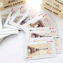 Vintage Travel Landmark Playing Cards, Eiffel Tower & London Eye Design, World Scenery Playing Cards, Showcasing Famous World Landmarks, High-Quality Cardstock With Stamped Borders, Great For Halloween, Christmas Parties, Collectors Gift - Multicolor - View 4