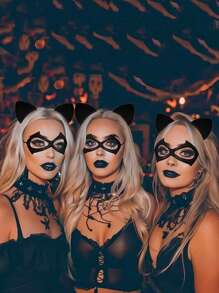 مجموعة 1 قطعة/2 قطعة (1 قناع قطة و 1 شريطة رأس أذن قطة)، قناع هالوين قناع تنكري قطة محارب هالوين اكسسوارات تنكرية، زي قطة، زي هالوين للنساء، ضروري للحفلات، خيار جيد للهدايا، 1 قطعة/2 قطعة (1 قناع عين قطة مجوف/1 شريطة أذن قطة مجوفة) قناع أذن قطة دانتيل مجوف قديم، دعائم حفلة مصممة خصيصًا، ارتداء جو الحفلة وصور تذكارية، خيار ممتاز للحفلات والهدايا