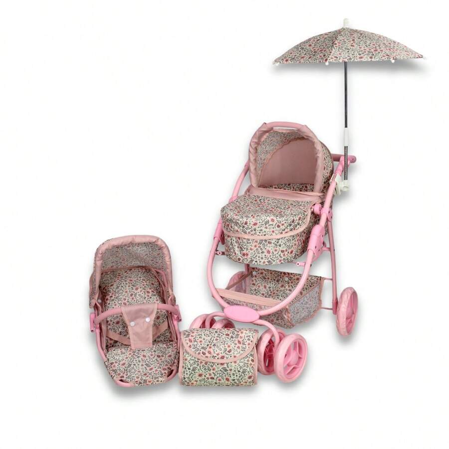 Carriola para Muñecas Estilo Vintage Modelo Noni IS-9662 Cochecito de Juguete para Niñas con Diseño Clásico Plegable y Ligera Ideal para Juego de Rol y Paseo de Muñecas Regalo de Cumpleaños Navidad - Rosa - Ver 1