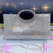 Bolso cubo ligero y de estilo casual de negocios con decoración de rhinestones, diseño de cordón, bolso transparente con perlas, bolso de noche elegante y exquisito de lujo discreto con rhinestones, perfecto para fiesta, cena/banquete, vestido de fiesta de Navidad para chica, mujer, novia