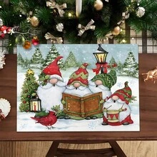 1pc/4pcs/6pcs Christmas Gnome Pattern Linen Placemats, Christmas Decor, Christmas Gift, Suitable For Dining Table, All Season Decoration, Washable Tablemats, Room Decor, Placemats, Coasters, Kitchen Dining Table Mats, Indoor Outdoor Party Decoration, Home Decor, Ideal Gift - Multicolor - View 1