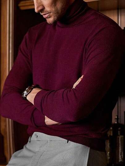 Jersey de cuello alto de unicolor de manga larga y estilo minimalista para hombres, para uso casual diario en otoño e invierno