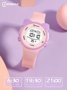 MINGRUI 30M Waterproof Cartoon Cat Colorful Digital Kids Watch With Alarm, Timer, Luminous For Children, Girls, School Supplies, Cute Anime - White - View 5