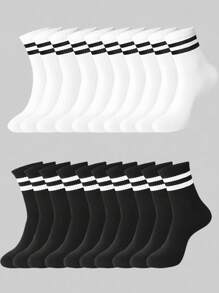 3/5/10 Pairs Of Striped Mid-Calf Socks, Crew Socks, Comfortable And Breathable, Men's And Women's Long Socks, White Socks, Suitable For Daily, Sports, Fall Socks - Multicolor - View 2