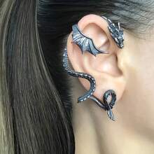 Bohemian Pterodactyl Shape Piercing Earrings, Fashion Vintage Ear Jewelry, Party Gift - 左耳銀色 - 查看 1