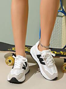 女士圆头时尚系带厚底学生休闲舒适跑步运动鞋