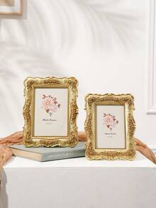 1 件欧式长方形金玫瑰浮雕装饰相框，3D 玫瑰图案照片展示框，适合家庭照片展示和摄影装饰 - 金色 - 查看 10