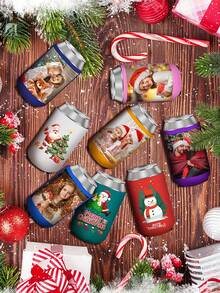 Customized Insulated Can Drink Holder - Can Print Personalized Logos And Text. Customized Christmas Can Drink Holder, Foldable Design, Printed With Logos And Text. Perfect For Halloween, Christmas And Holiday Party Decorations And Gifts. Suitable For Parties, Picnics And Outdoor Activities. Colorful Text Options Available. Party And Picnic Essential. Holiday Theme Design. Suitable For Beer, Soda And Other Beverages., Wedding Favors - Multicolor - View 6