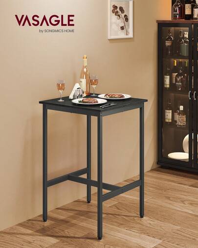 VASAGLE Bar Table, Small Kitchen Dining Table, High Top Pub Table, Height Cocktail Table For Living Room Party, Sturdy Metal Frame, 23.6 X 23.6 X 36.2 Inches For Narrow Spaces, Ebony Black And Black