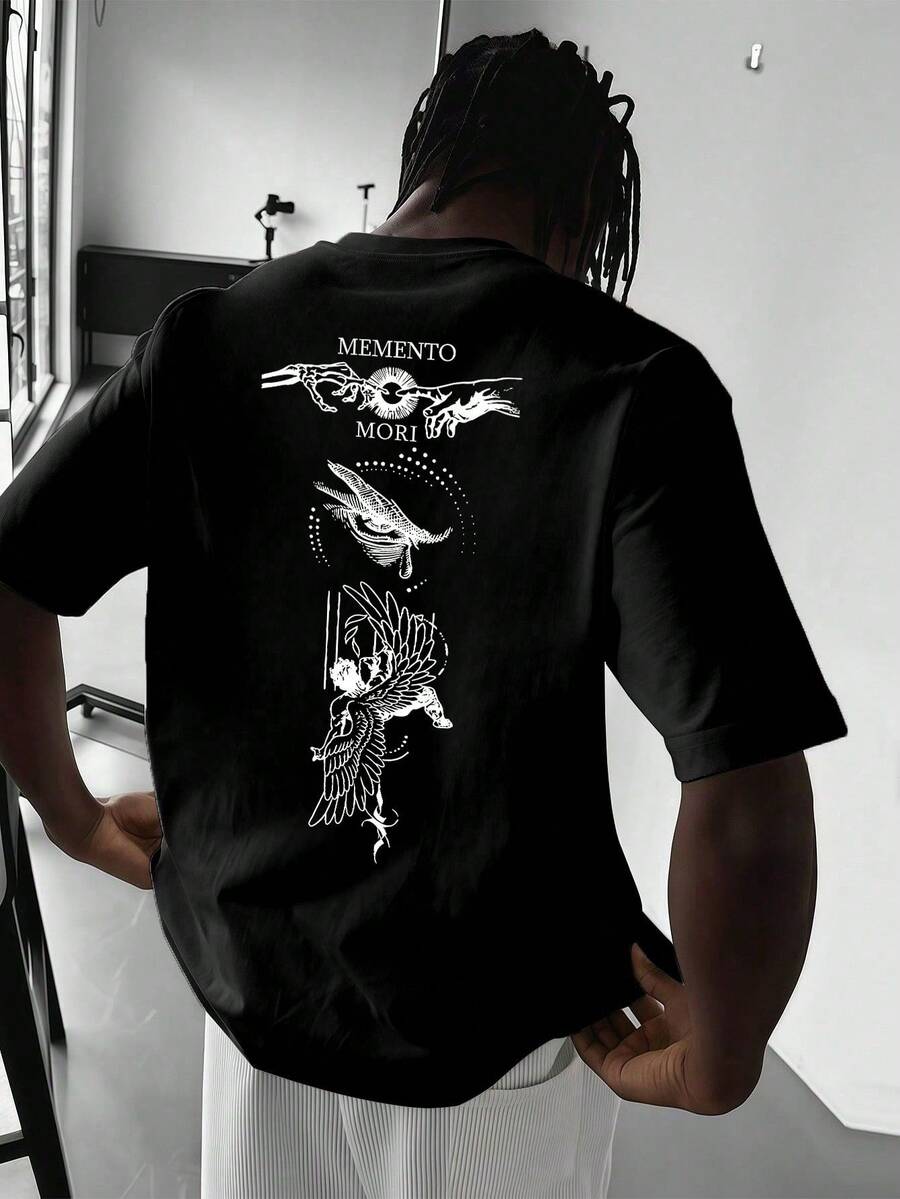 SU ER Men's Fashionable Printed Loose Short Sleeve T-Shirt | Exquisite Design | Summer Essential | Easy To Match, Showcasing Your Style - Black - View 1