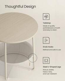 VASAGLE End Table, Small Bedside Table With Fabric Basket, Modern Nightstand, Round Side Table, For Living Room, Bedroom, Cream White - 奶油白 - 查看 4