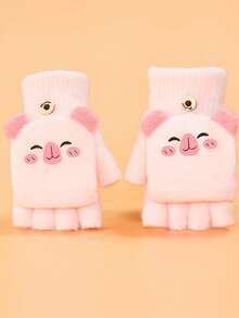 1双儿童5-12岁冬季保暖卡通绵羊五指手套带翻盖，透气半指设计，适合男孩和女孩 - 5-12歲 - 查看 11