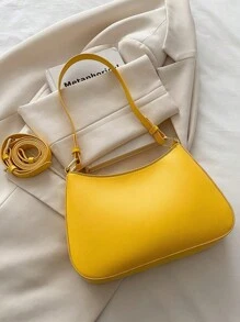 新款时尚百搭纯色PU防水面料字母图案装饰设计单肩马鞍包，女士优雅钱包，拉链开合单肩包，商务通勤包，适合逛街、聚会、节日礼物