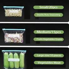 45 个密封食品储存袋，冷冻厚袋，微波炉适用，可重复使用，适合整理（20 个、15 个、10 个可选），加厚密封冷藏袋，带拉链封口 - 彩色 - 查看 3