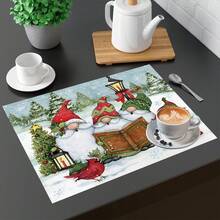 1pc/4pcs/6pcs Christmas Gnome Pattern Linen Placemats, Christmas Decor, Christmas Gift, Suitable For Dining Table, All Season Decoration, Washable Tablemats, Room Decor, Placemats, Coasters, Kitchen Dining Table Mats, Indoor Outdoor Party Decoration, Home Decor, Ideal Gift - Multicolor - View 13