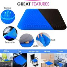 Gel Seat Cushion, Double Thick Egg Gel Cushion For Pressure Pain Relief, Breathable Wheelchair Cushion Chair Pads For Car Seat Office Chair (16x14x1.65inch)-973700 - 1-藍色1614165英寸 - 查看 5