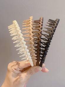 4 件装女士波浪形塑料齿发箍 - 棕色发饰，适合女性和女孩，休闲时尚发带，日常佩戴，派对，婚礼，美容，化妆，发箍，女士头饰 - 彩色 - 查看 3