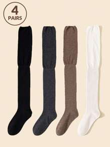 2/4Pairs Knee High Socks Lady Splicing Stockings Women High Tube Socks Women's High Solid Colour Patchwork Socks High Elasticity Stockings, Y2k, Cozy Socks - Multicolor - View 11