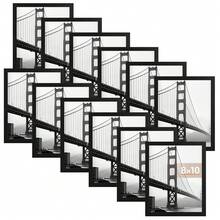 Tomnk 12-Pack Black Picture Frame Set - (4x6, 5x7, 8x10) Glass Front Photo Frames, Solid Engineered Wood Gallery Wall Decor With Hanging Hardware & Tabletop Stand, For Home, Wall & Party Decor - 黑色 - 查看 6
