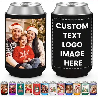 Customized Insulated Drink Sleeve - Can Print Personalized Logo And Text. Customized Christmas Drink Can Sleeve, Foldable Design, Printed With Logo And Text. Perfect For Halloween, Christmas And Holiday Party Decor And Gifts. Suitable For Parties, Picnics And Outdoor Activities. Colorful Text Options Available. Essential For Parties And Picnics. Holiday Themed Design, Durable. Suitable For Beer, Soda And Other Beverages.
