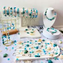1 Box 24pcs Blue Ocean Style Turtle, Shell, Starfish Jewelry Making Set, Bracelet & Necklace Beading Kit