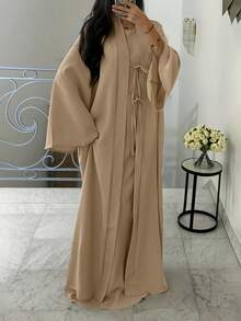 ANCHOSE Conjunto de 2 piezas de vestido largo sin mangas elegante de estilo de Oriente Medio y cárdigan largo con moño para mujer