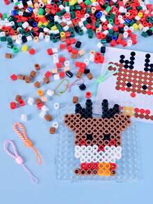 10 毫米圣诞拼图 DIY 玩具，3D 像素珠带收纳盒，包括钉板、熨烫纸、镊子，适用于创意艺术项目和家居装饰，可作为儿童节日和生日礼物（随机颜色配件） - 彩色 - 查看 7